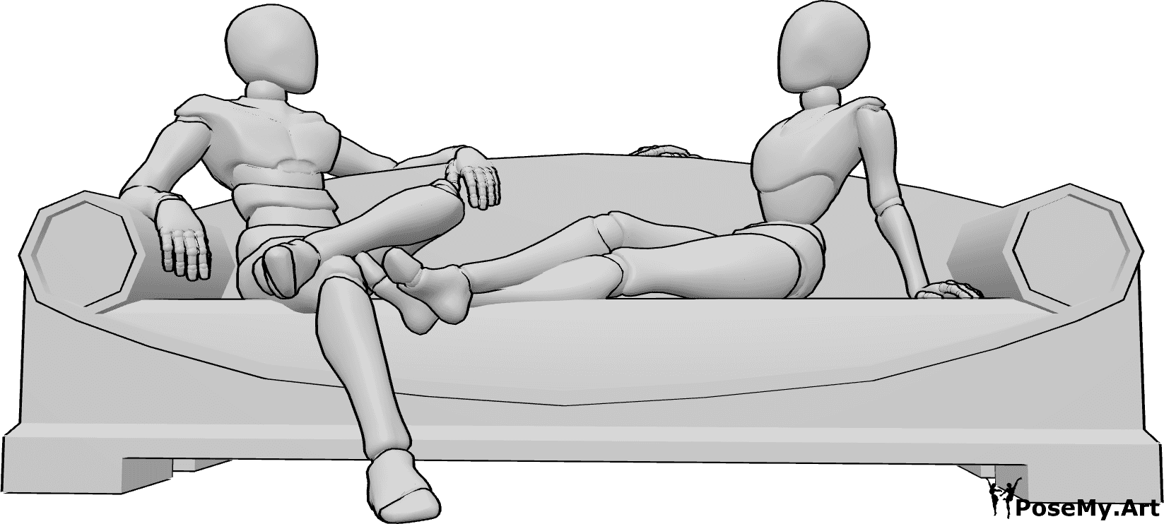 Pose Reference- Couple resting pose - Female and male are sitting close in silence, posture relaxed and calm