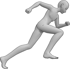 Pose Reference- Anime full-speed sprint pose - Male anime figure is sprinting forward at maximum speed, torso pitched low, arms driving hard