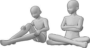 Pose Reference- Male anime figures sitting pose - Male anime figures are sitting on the floor next to each other