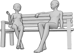 Pose Reference- Anime figures sitting pose - Female and male anime figures are sitting on a bench, anime relaxed pose