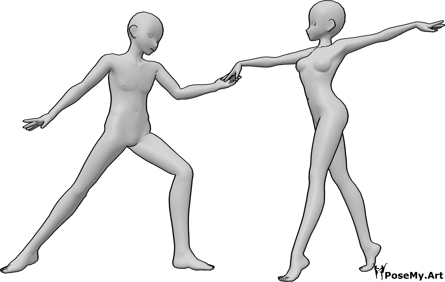 Pose Reference- Anime figure dancing pose - Female and male anime figures are dancing, holding hands