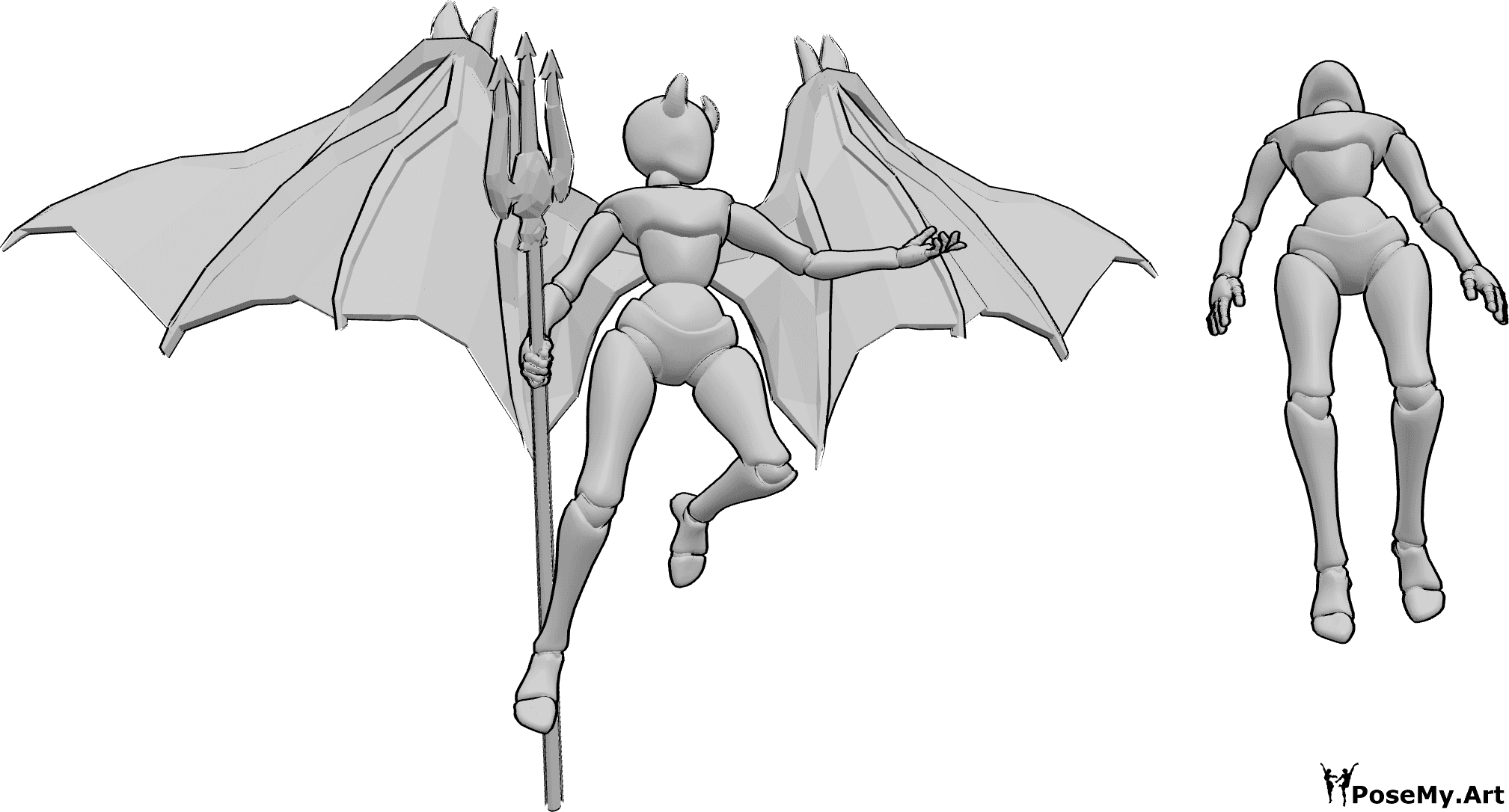 Referencia de poses- Postura demoníaca femenina - Mujer demoníaca está levitando y levantando a su víctima femenina