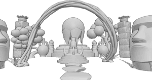 Posen-Referenz- Hintergrund des antiken Heiligtums - Alte heilige Stätte mit rituellen Totems, Steinstatuen und Altar