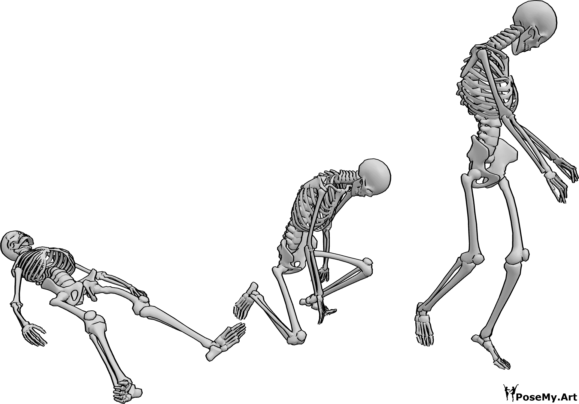 Posen-Referenz- Gehende Skelett-Pose - Gruseliges Skelett steht aus seinem Sarg auf und geht weg