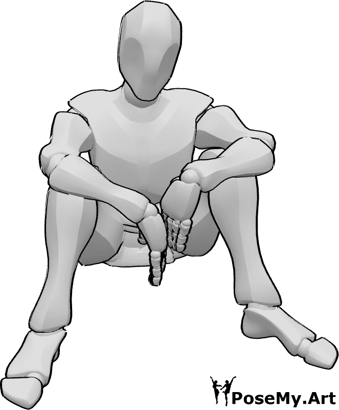 Pose Reference - man sitting, knees bent to chest - man sitting on floor knees bent to chest