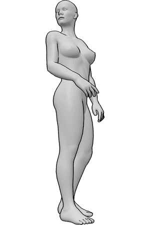 Pose Reference- Over-the-shoulder pose - Female is looking over her shoulder, head rotated back, chin slightly tucked