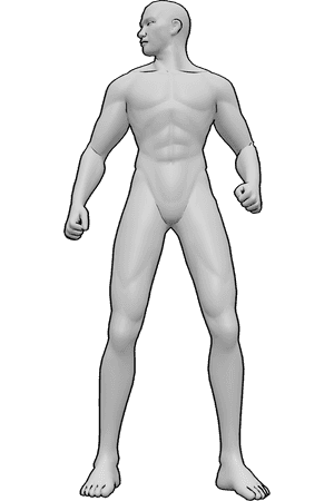 Pose Reference- Strong side tilt pose - Angry male is looking sharply to the side, creating visual tension