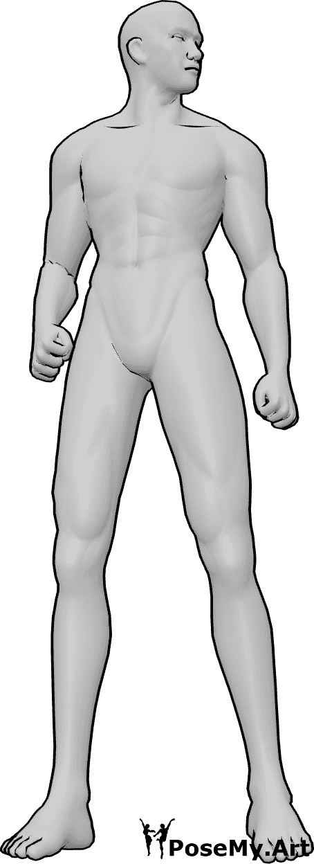 Pose Reference- Head turn pose - Male is turning his head away from the viewer, creating a strong directional flow and narrative feel