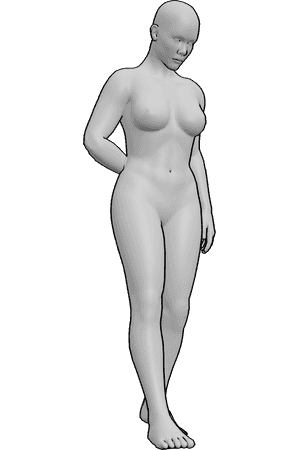 Pose Reference- Elegant forward tilt pose - Female is standing, facing forward with head slightly tilted down