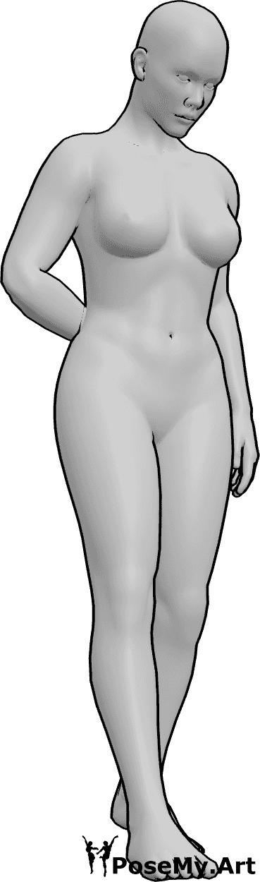 Pose Reference- Elegant forward tilt pose - Female is standing, facing forward with head slightly tilted down