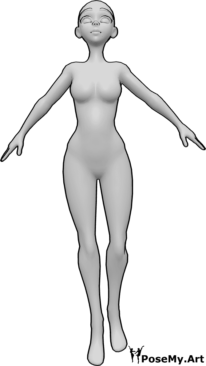 Referencia de poses- Postura flotante de mujer anime - Anime femenino está flotando y mirando hacia arriba pose