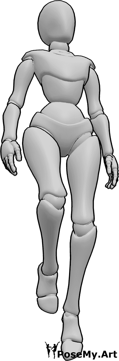 포즈 자료- 공중 부양하는 여성 포즈 - 여성은 똑바로 세우고, 다리는 약간 구부리고, 팔은 옆구리에 힘을 빼고, 몸은 공중에 완전히 균형 잡힌 상태로 공중에 떠 있습니다.