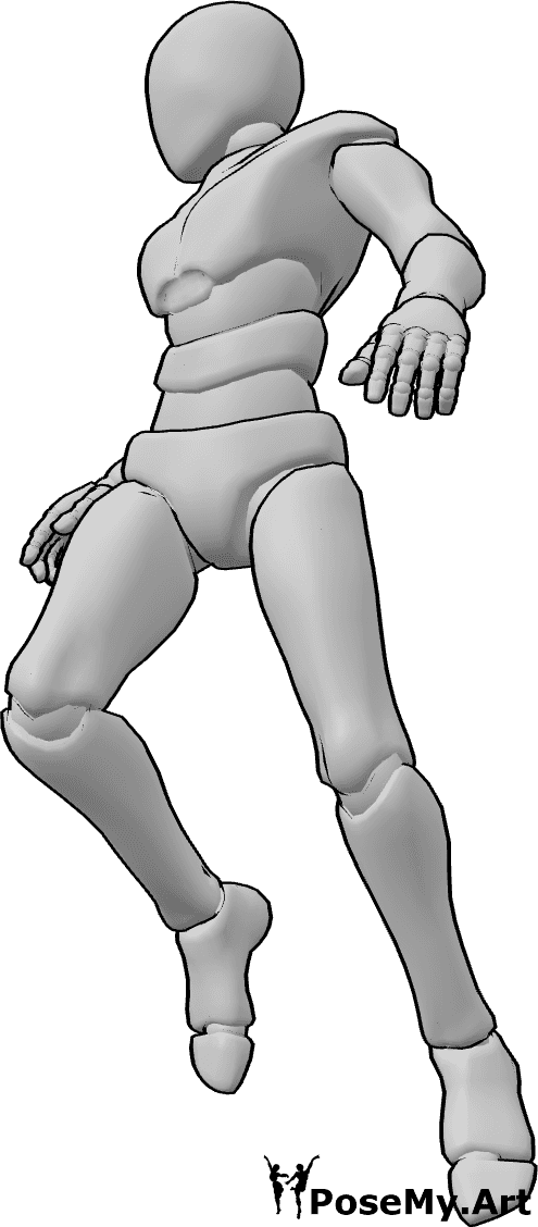 Pose Reference- Floating turn pose - Male is levitating while turning his body, arms extended to maintain balance, torso slightly twisted