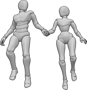 Pose Reference- Couple levitating pose - Female and male are levitating, holding each other's hands
