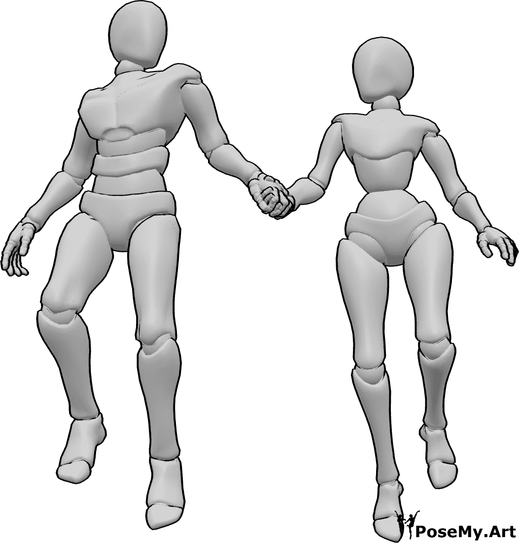 Pose Reference- Couple levitating pose - Female and male are levitating, holding each other's hands