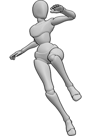 Pose Reference- Levitating blocking attack pose - Female is levitating with arms raised in a defensive position