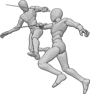 Pose Reference- Male levitating fighting pose - Two males are levitating mid-air while fighting