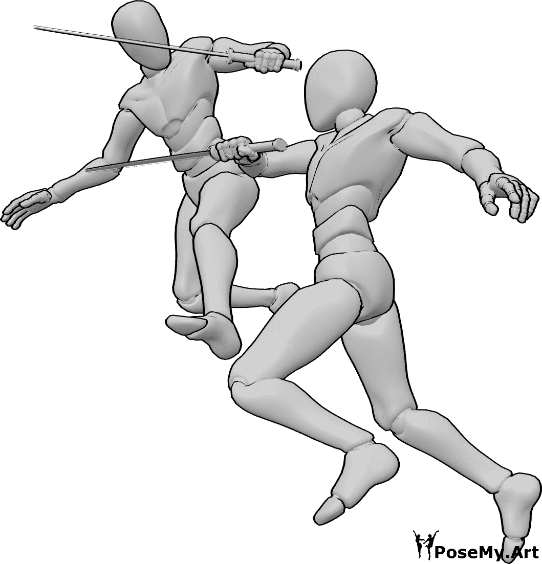 Pose Reference- Male levitating fighting pose - Two males are levitating mid-air while fighting