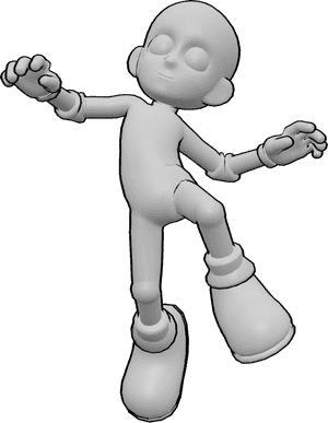Pose Reference- Cartoon jumping pose - Male is jumping high into the air, knees bent, arms lifted, body stretched in an exaggerated cartoon motion