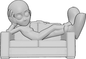 Pose Reference- Cartoon lying pose - Female is lying on a couch, resting on her right arm, body angled sideways in a playful, flirty cartoon pose
