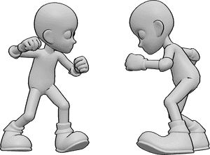 Pose Reference- Cartoon fighting pose - Two males are fighting, bodies angled toward each other, arms raised
