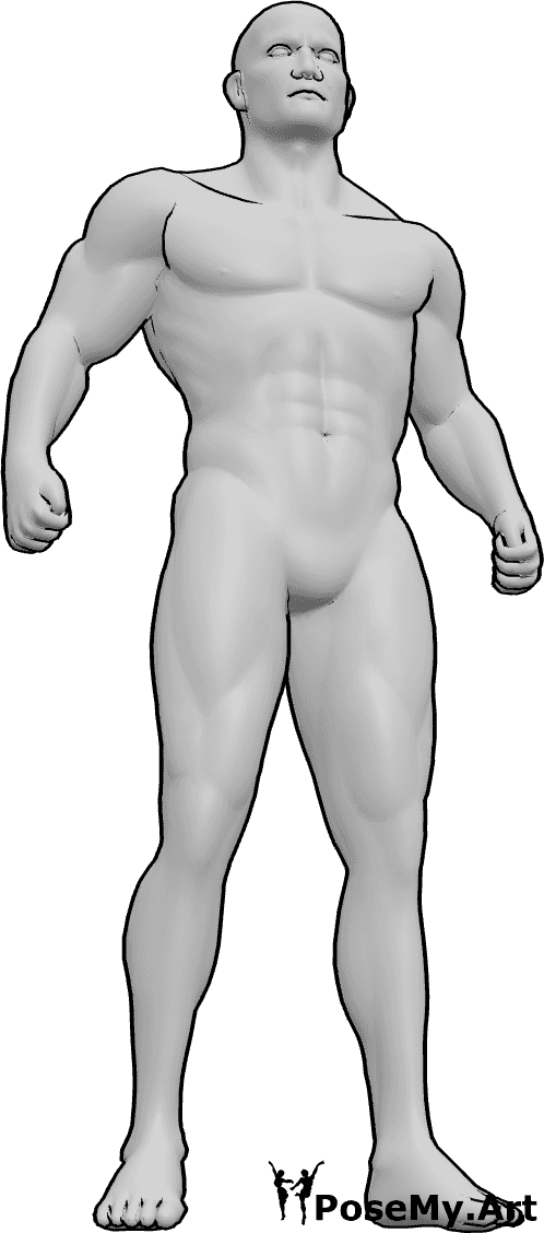 Pose Reference- Tough standing pose - Tough male is standing confidently and clenching his fists