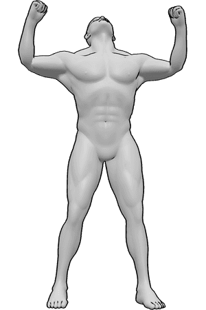 Pose Reference- Though angry pose - Tough male is standing, clenching his fists and looking up