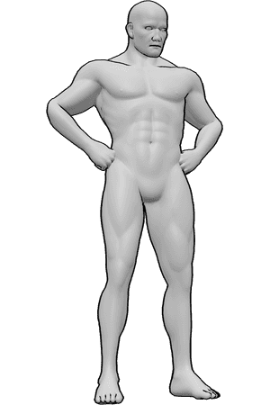 Pose Reference- Tough looking pose - Tough male is standing, clenching his fists, turning his head slightly