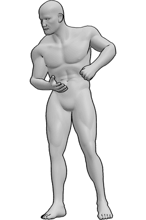 Pose Reference- Tough male confrontation pose - Male is standing, clenching one fist and striking it into his open palm, signaling a challenge