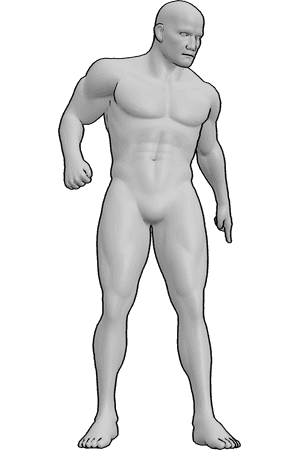 Pose Reference- Tough male pointing pose - Angry tough male is standing and pointing down with his left hand