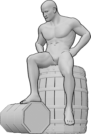 Pose Reference- Tough sitting pose - Tough male is sitting on a barrel, his hands are on his hips