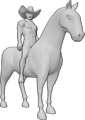Pose Reference- Tough cowboy pose - Tough male is riding a horse, wearing a cowboy hat
