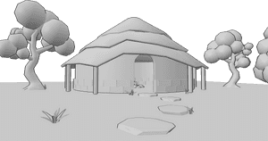 Pose Reference- Round house reference - Simple round house with fireplace inside