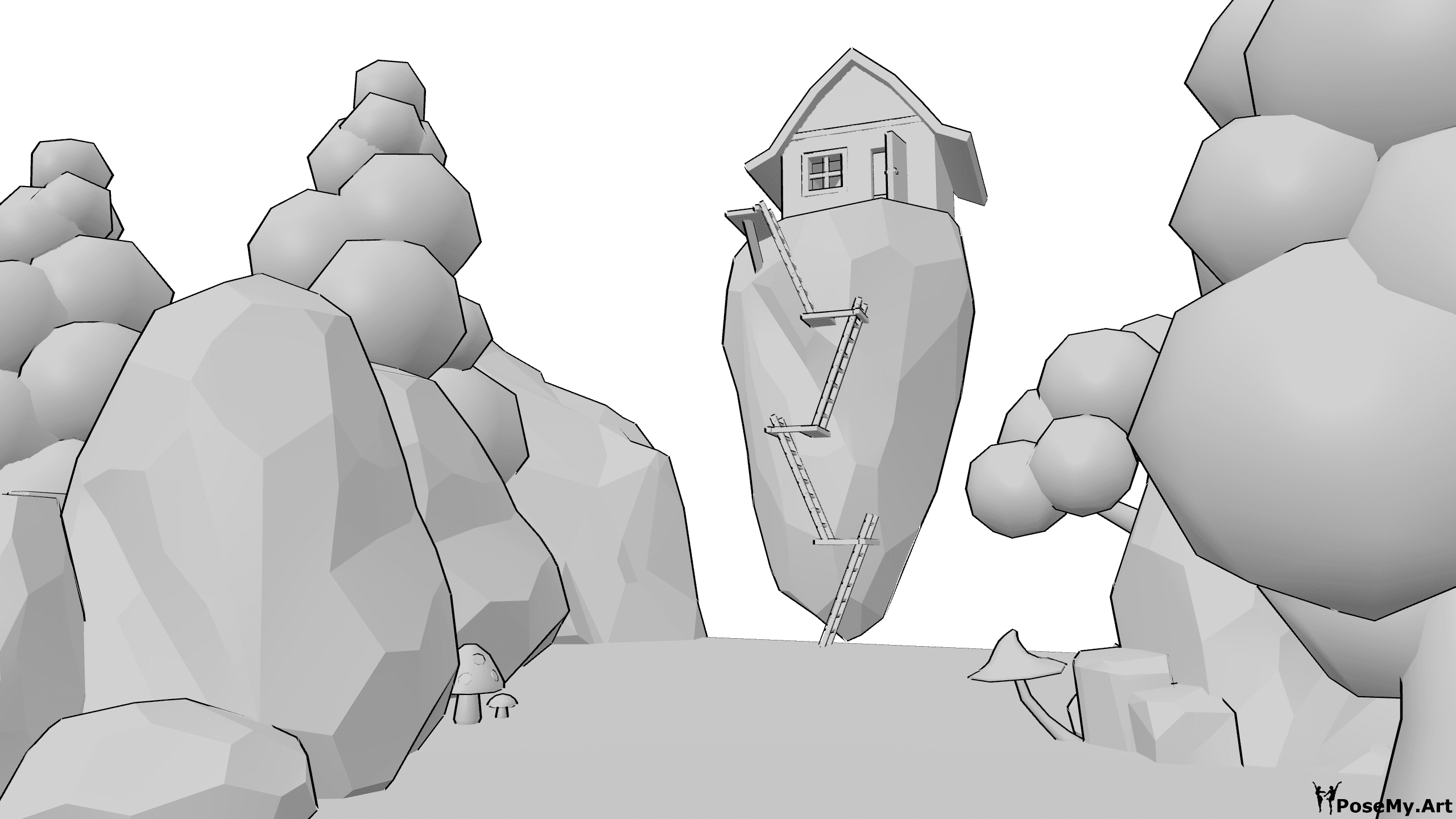 Pose Reference- Fantasy house reference - Small fantasy house on top of a floating rock