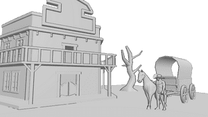 Pose Reference- Western house reference - Western house and a cowboy with a horse and carriage