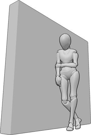 Pose Reference- Wall-leaning slouch pose - Female is leaning against a wall with a slouched posture, one shoulder higher, head tilted downward