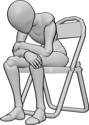 Pose Reference- Resting slouch pose - Female is sitting on the chair and slouching forward, elbows on knees, spine rounded
