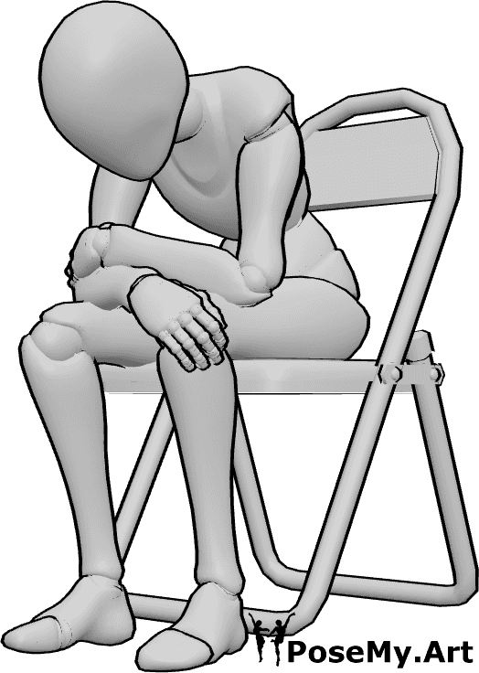 Pose Reference- Resting slouch pose - Female is sitting on the chair and slouching forward, elbows on knees, spine rounded
