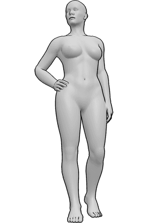 Pose Reference- Contrapposto leg pose - Female is standing with one leg straight and the other bent, hips subtly tilted