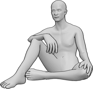 Pose Reference- Sitting male leg pose - Male is sitting on the ground, knees bent, relaxed sitting pose