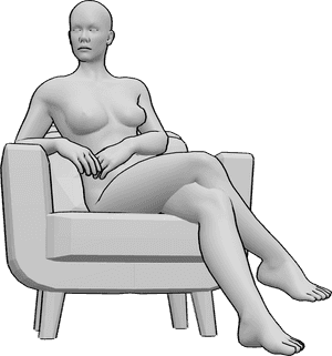 Pose Reference- Sitting female leg pose - Female is sitting in the armchair, her legs are crossed