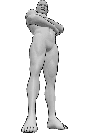 Pose Reference- Foreshortened leg pose - Male is extending one leg toward the viewer, creating strong perspective and depth