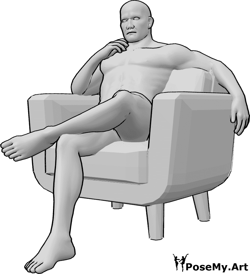 Pose Reference- Sitting male knee pose - Male is sitting with one ankle resting on the opposite knee