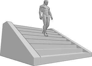 Pose Reference- Descending stairs knee pose - Male is descending stairs, knee bending under body weight