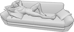 Pose Reference- Lying male knee pose - Male is lying on his back, one knee raised and one leg extended