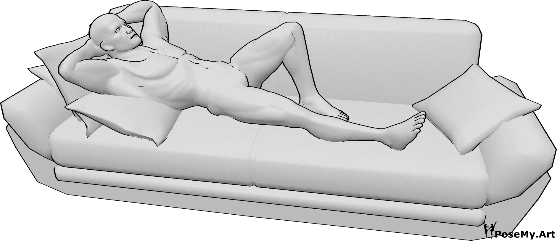 Pose Reference- Lying male knee pose - Male is lying on his back, one knee raised and one leg extended