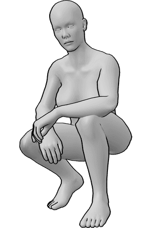 Pose Reference- Crouching female knee pose - Female is crouching low, knees deeply bent and close to the chest