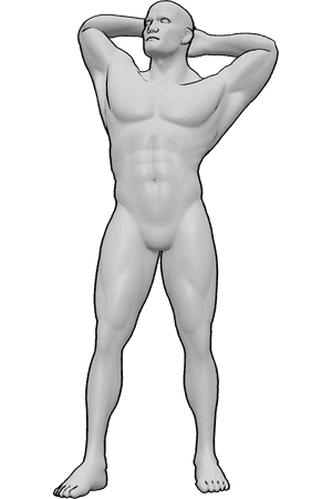 Pose Reference- Male stretching arms pose - Male is stretching both arms upward, shoulders fully extended