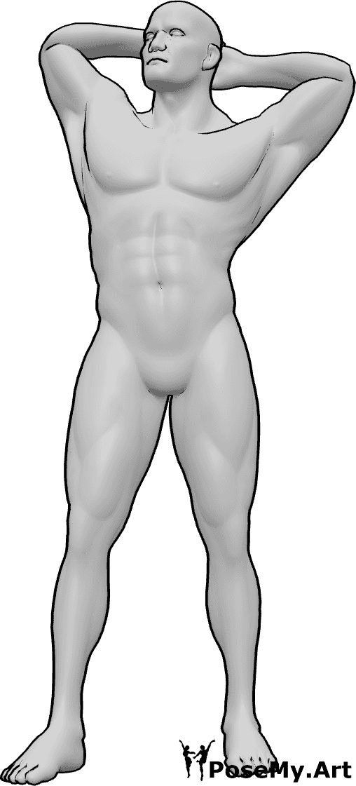 Pose Reference- Male stretching arms pose - Male is stretching both arms upward, shoulders fully extended