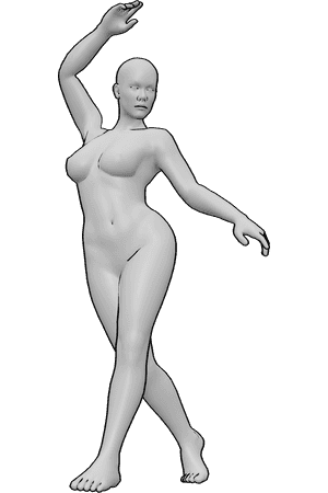 Pose Reference- Female dancing arm pose - Female is dancing, arms flowing in curved motion